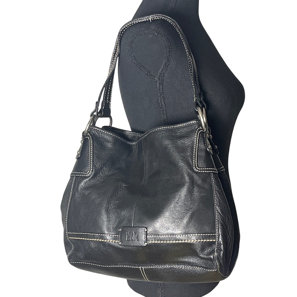 The Sak Pebble Black Leather Handbag Tote‎ Bucket